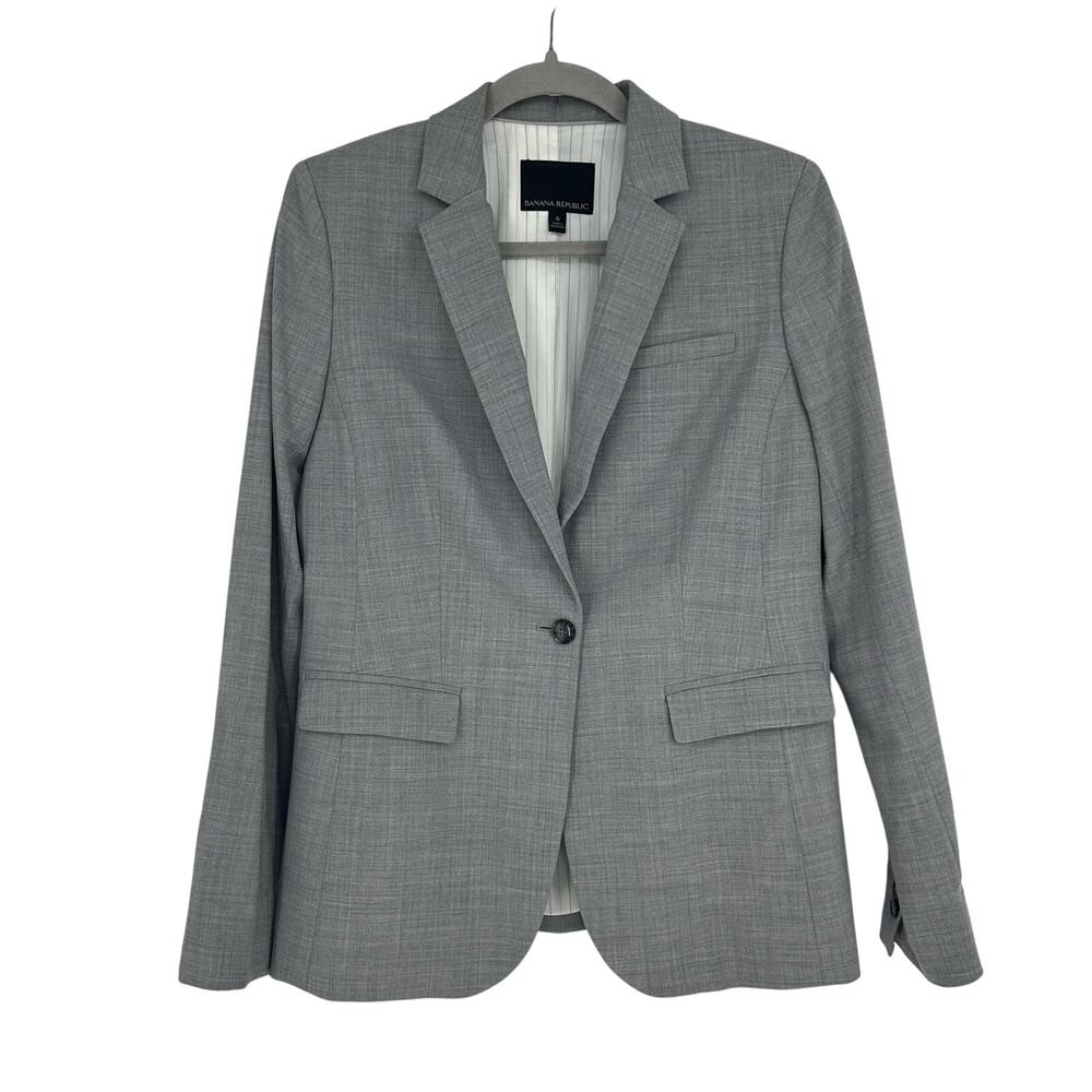 Banana Republic Womens Wool Blazer Sz 6 Gray 2 Buttons Office Classic Minimalist